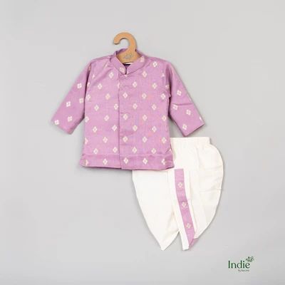 Golden Butta Embroidered Lavendar Short Kurta With Dhoti