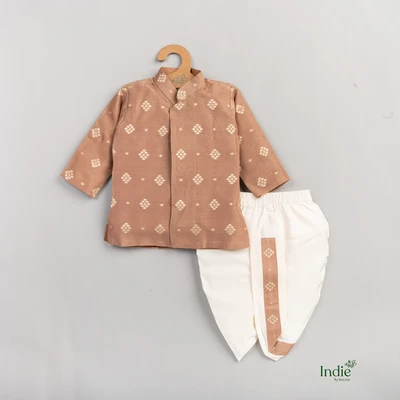 Golden Butta Embroidered Taupe Short Kurta With Dhoti