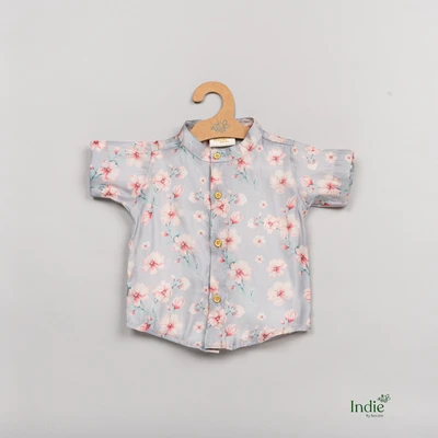 Floral Printed Grey Organza Shirt