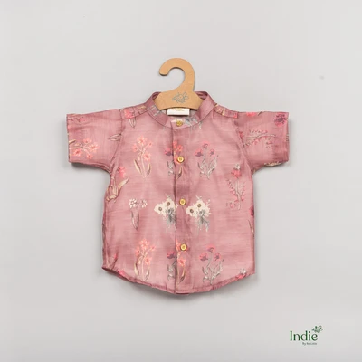 Floral Printed Onion Pink Organza Shirt