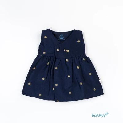 Golden Butta Embroidered Navy Snap Button Kimono Frock