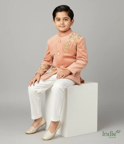 Classic Taupe Kurta With Peacock Embroidery Paired With Pant