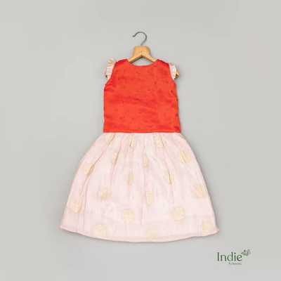 Red Top And Golden Embroidered Pastel Pink Skirt Choli