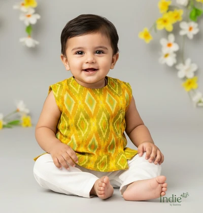 Yellow Sico Ikkat Jabla With White Pant