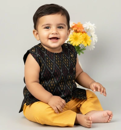 Black Sico Ikkat Jabla With Sandal Pant