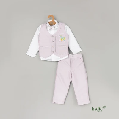 Colourful Snail Hand Embroidered With Bow Lavender Suit Set