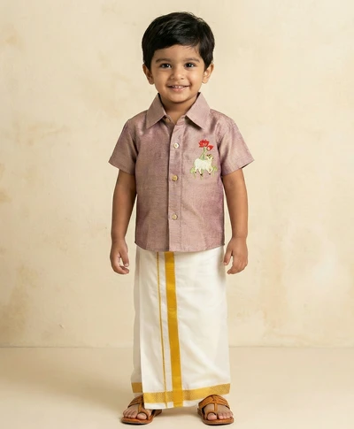 Off-White Cow with Flower Embroidered Thistle purple Shirt