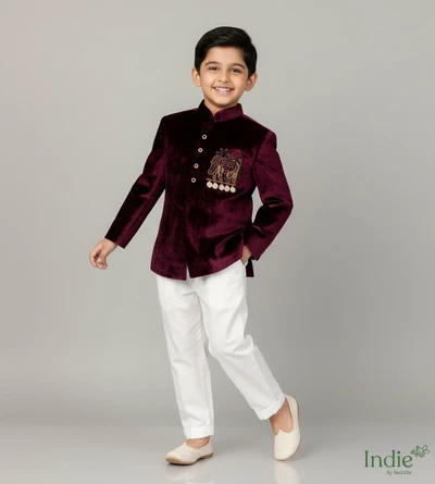 Elephant With Dollar Embroidered With Mulberry Kurta And White Pant