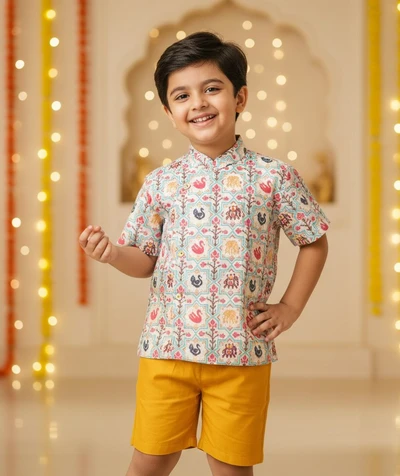 Off-White Patola Side Placket Shirt With Mustard Shorts