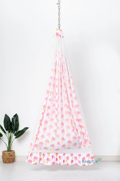 Pink Palm - Beelittle Premium Cotton Baby Thottil Cradle | Soft, Breathable & Portable
