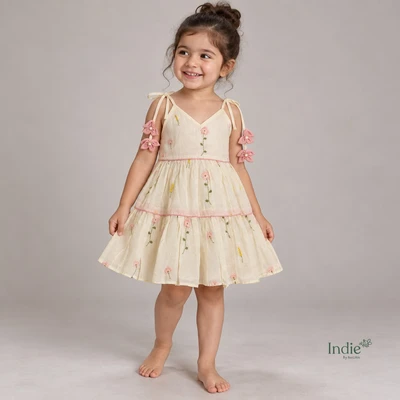 Blossom Ivory Tie-Up Dress