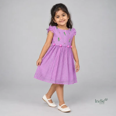 Purple Kota Doria Floral Frock
