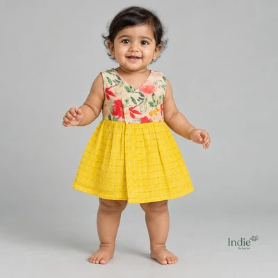 Chanderi Silk Petal Grid Kimono Frock