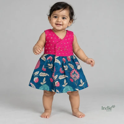 Tussar Brocade Gulab Bloom Kimono Frock