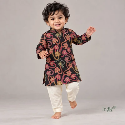 Ethnic Fusion Scroll Print Kurta With Pant