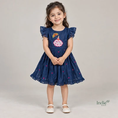 Midnight Princess Embroidered Frill Sleeve Tie-Up Frock