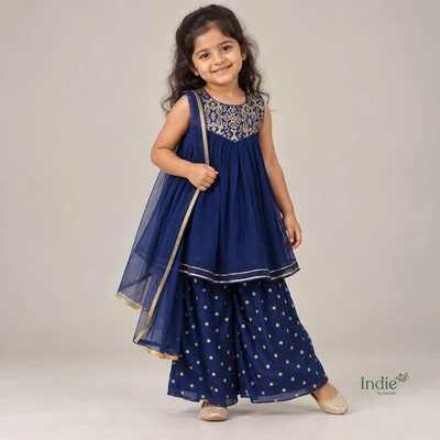 Royal Blue Festivity Sequin Top And Pant With Dupatta