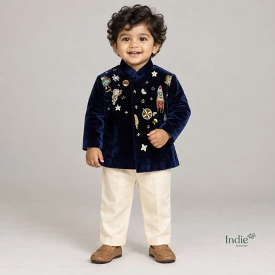 Midnight Blue Celestial Embellished Kurta With Pant