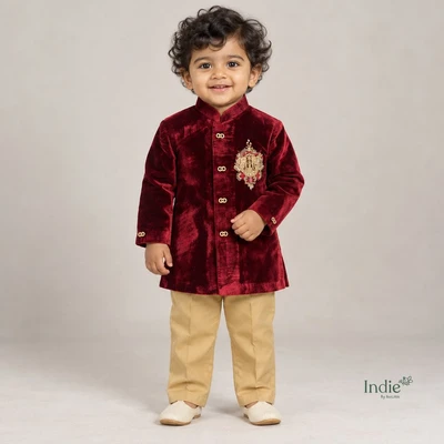 Deep Red Royal Velvet Kurta With Pant