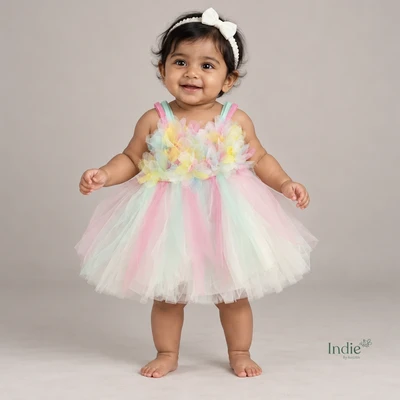 Dreamy Macaron Party Wear Frock With Headband