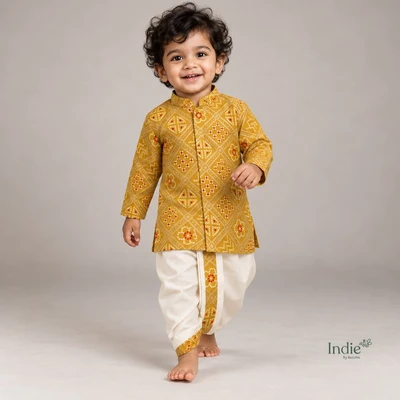 Golden Sun Grid Kurta And Dhoti