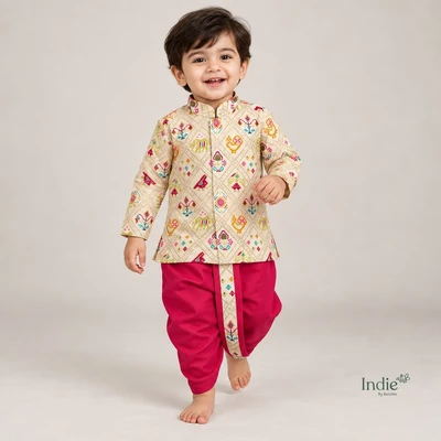 Ivory Royal Patola Kurta And Dhoti