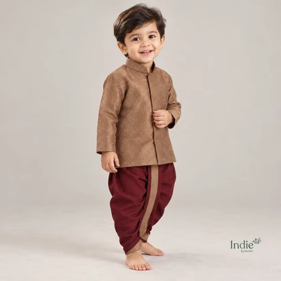 Copper Solid Heritage Kurta And Dhoti