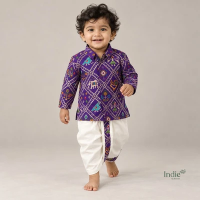 Regal Plum Patola Grid Kurta And Dhoti
