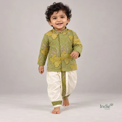 Golden Yellow Floral Kurta And Dhoti