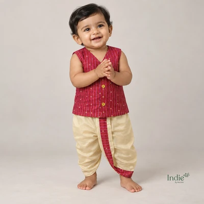 Red And Gold Banarasi V-Neck Jabla And Panjakajam