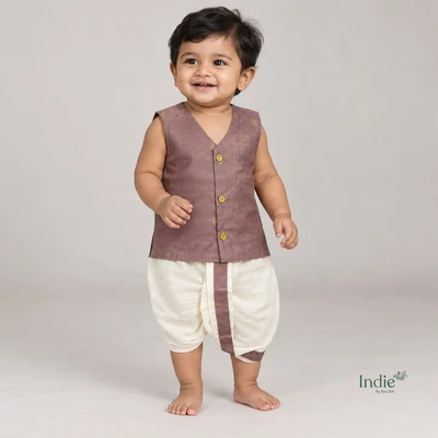 Mauve Raw Silk V-Neck Jabla And Panjakajam