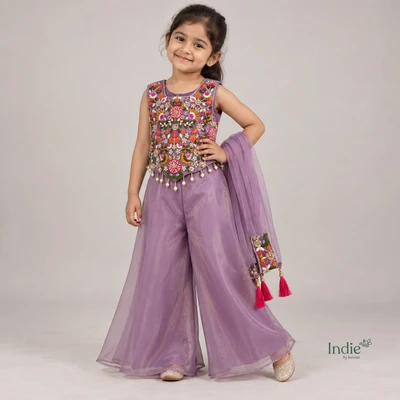 Purple Embroidered Peplum Top & Palazzo Set