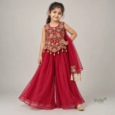 Rani Pink Embroidered Peplum Top & Palazzo Set
