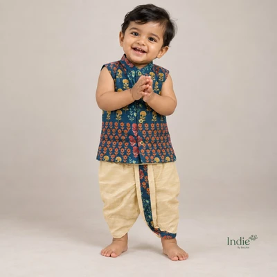 Indigo Floral Collar Jabla With Panjakajam