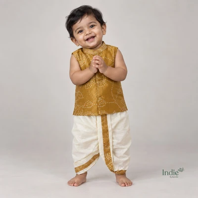 Mustard Bandhani Collar Jabla With Panjakajam