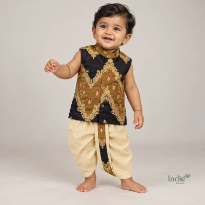 Black Zig Zag Banarasi Collar Jabla With Panjakajam