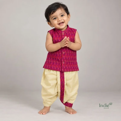 Dark Pink Silk Ikkat Collar Jabla With Panjakajam