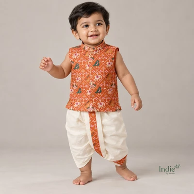 Tangerine Patola Collar Jabla With Panjakajam