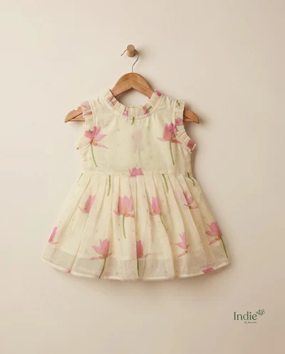 Off White Lotus Tissue Neck Frill Frock