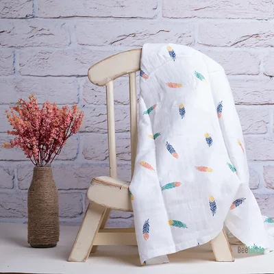 Fancy Feathers – Organic Muslin Cotton Baby Swaddle Blanket