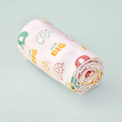 Ira the Elephant – Organic Muslin Cotton Baby Swaddle Blanket