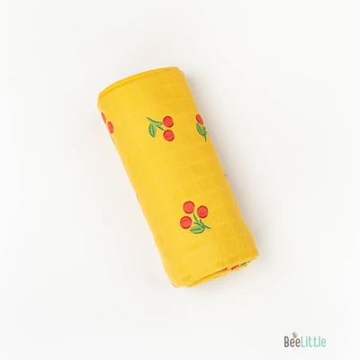 Tiny Cherries – Organic Muslin Cotton Baby Swaddle Blanket