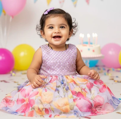 Floral Printed Dress With Violet Sequins
