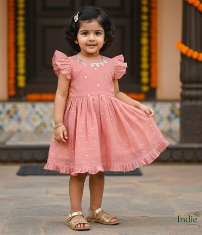 Peach Butta Embroidered Dress With Tie-Back