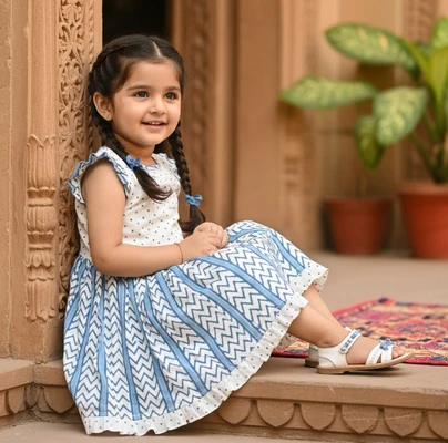 Navy Polka Gathers Sleeveless Dress With Tie-Back