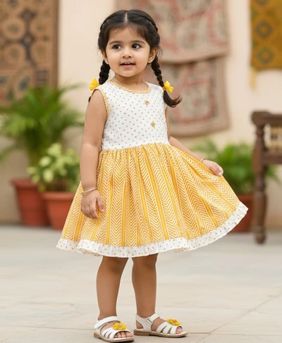 Mustrad Polka Gathers Sleeveless Dress With Tie-Back