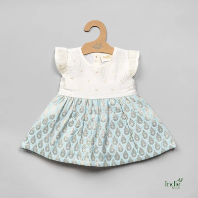 Silver Embroidered Light Blue Dress