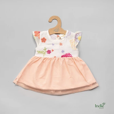 Yoke Floral Sequinced Pink Dress