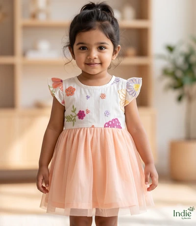 Yoke Floral Sequinced Pink Dress