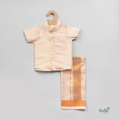 Copper Jacquard Shirt With Dhoti